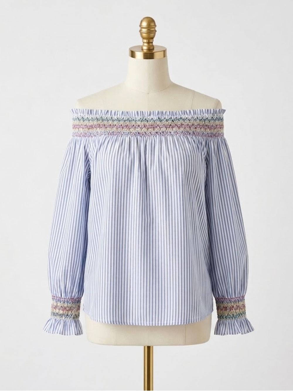 Romeo & Juliet Couture Blue White Off Shoulder Top